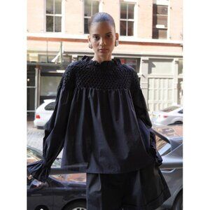 Merlette Majorelle Top Black Smocked Long Sleeve Blouse Size M
